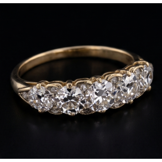 Anniversary Band Round Old Miner Natural Earth Mined Diamond 5 Stone Jewellery 5 Carats