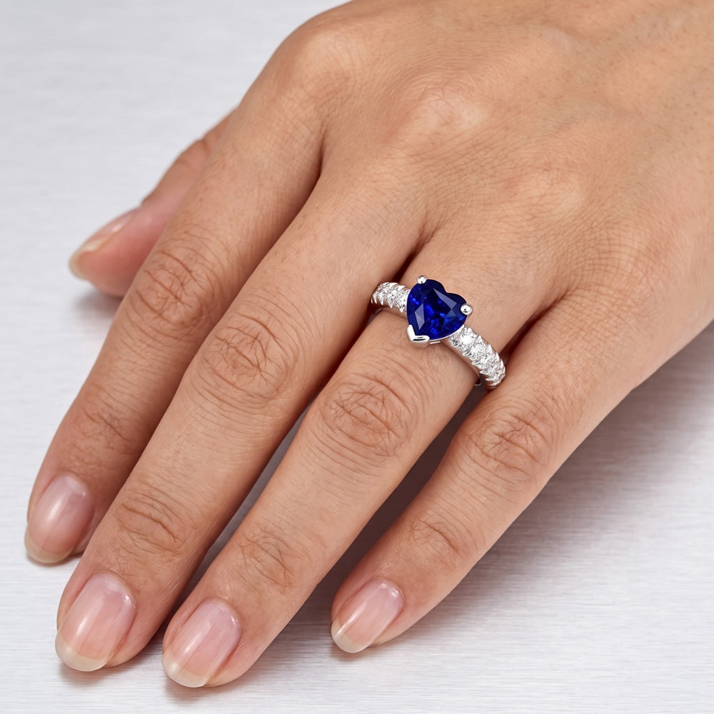 Anniversary Gemstone Ring Heart Sapphire With Natural Earth Mined Diamond Accents 2 Carats