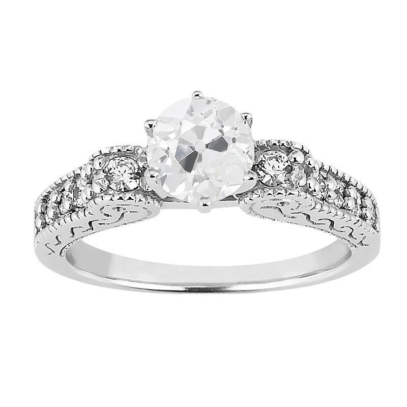 Anniversary Genuine Old Cut Round Diamond Ring 6 Prong Set Filigree 3 Carats