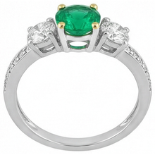 Fine Emerald Round Brilliant Precious Stone Ring in Two-Tone 14K Gold – angle view