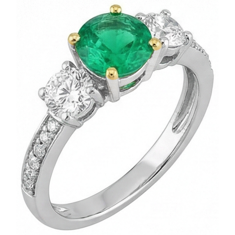 Fine Emerald Precious Stone Ring 1-ct Two-Tone 14K Gold – front view