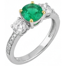 Fine Emerald Precious Stone Ring 1-ct Two-Tone 14K Gold – front view