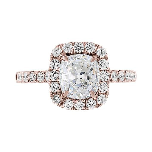 Anniversary Halo Ring Old Cut Natural Cushion Diamond 3.90 Carats Rose Gold