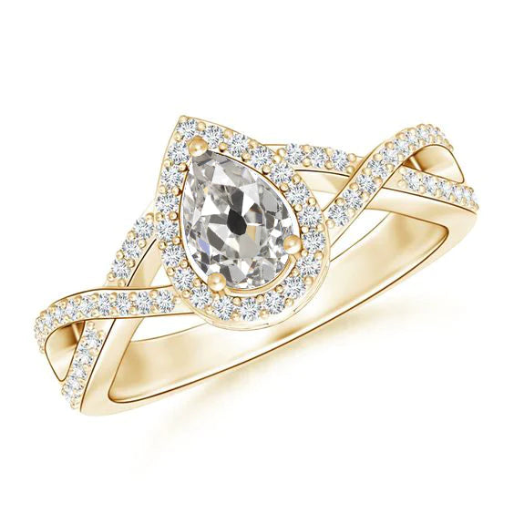 Anniversary Halo Ring Old Cut Real Diamond Pear & Round 2.50 Carats