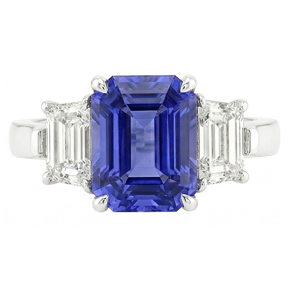 Anniversary Natural Earth Mined Diamond Ring 3 Carats Claw Prong Set Ceylon Sapphire Gold