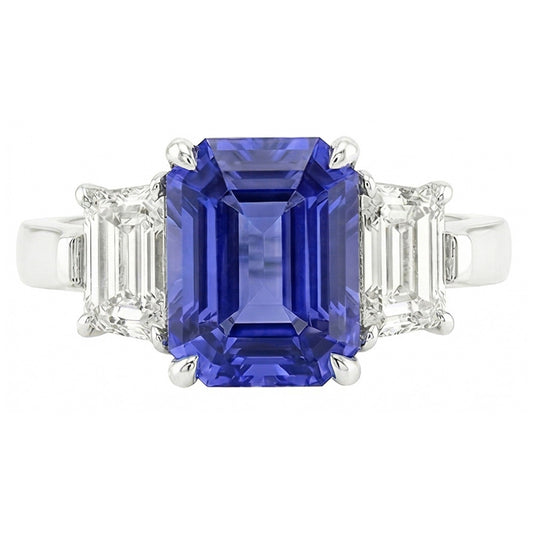Anniversary Natural Earth Mined Diamond Ring 3 Carats Claw Prong Set Ceylon Sapphire Gold