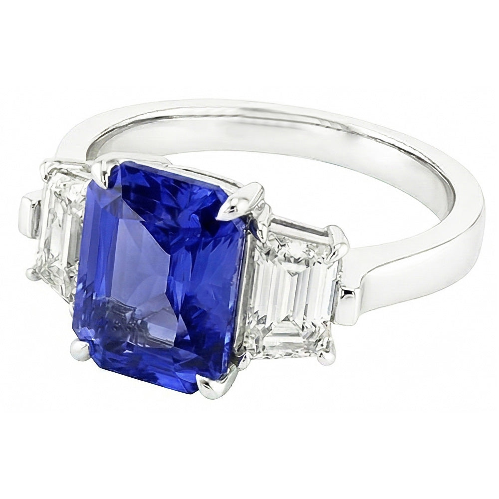 Anniversary Natural Earth Mined Diamond Ring 3 Carats Claw Prong Set Ceylon Sapphire Gold