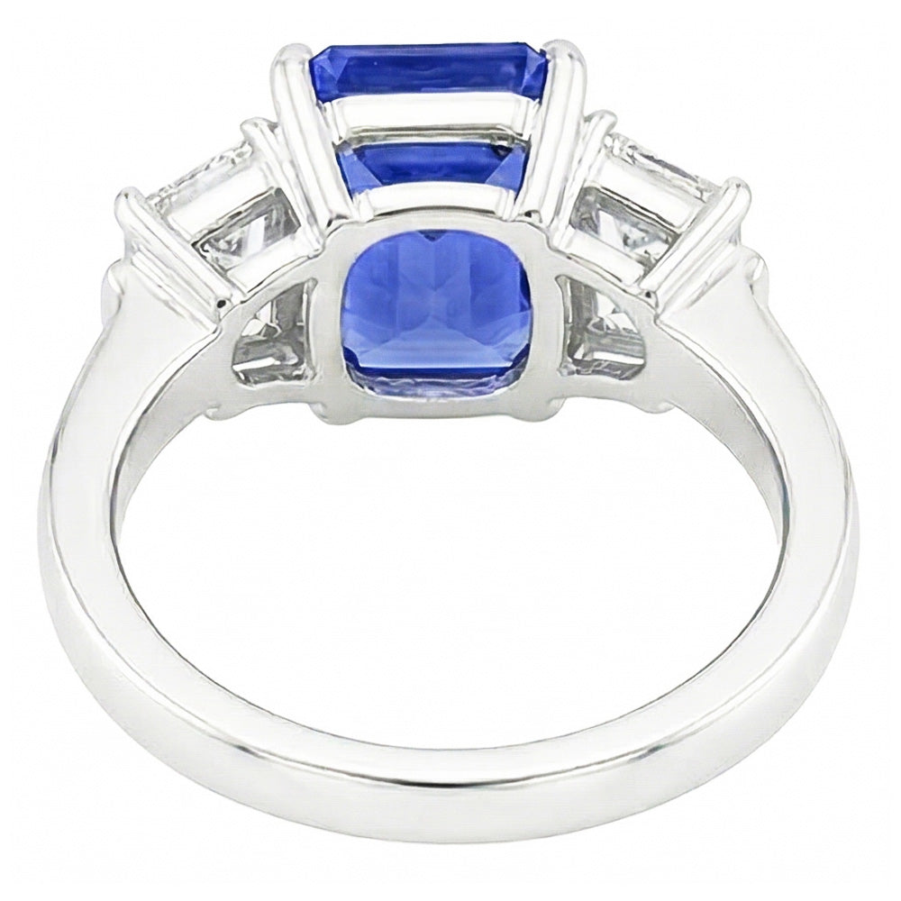 Anniversary Natural Earth Mined Diamond Ring 3 Carats Claw Prong Set Ceylon Sapphire Gold