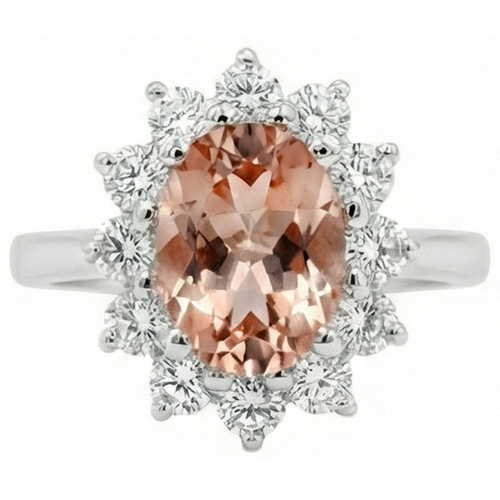 Anniversary Ring 11 Ct Morganite And Natural Earth Mined Diamonds White Gold 14K