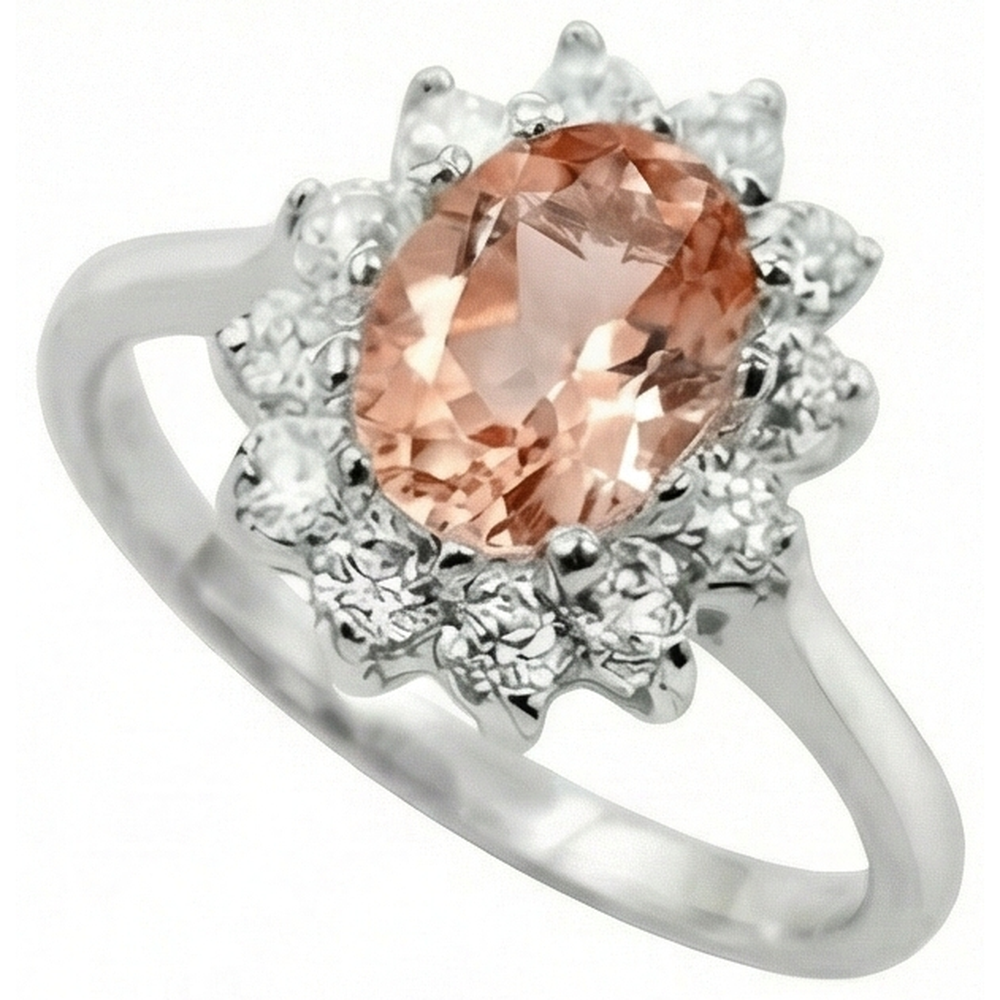 Anniversary Ring 11 Ct Morganite And Natural Earth Mined Diamonds White Gold 14K
