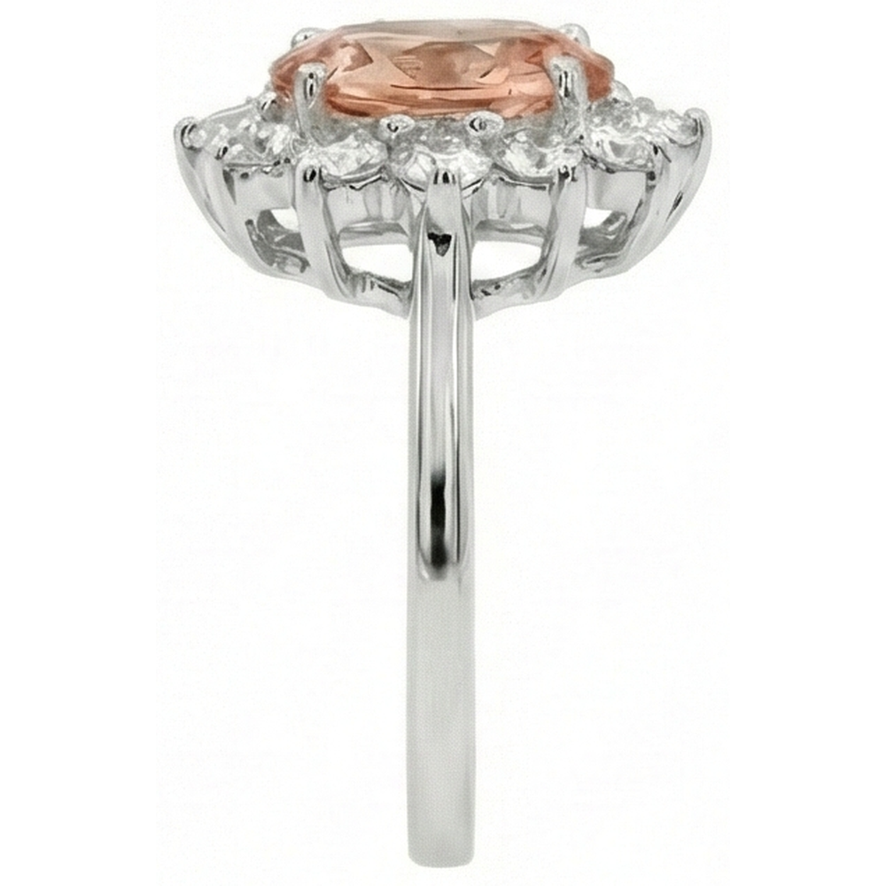 Anniversary Ring 11 Ct Morganite And Natural Earth Mined Diamonds White Gold 14K