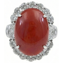 Anniversary Ring 12 Carats Prong Set Red Coral White Gold 14K