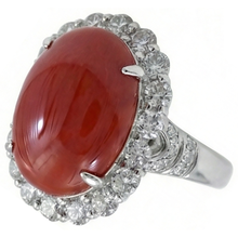 Anniversary Ring 12 Carats Prong Set Red Coral White Gold 14K