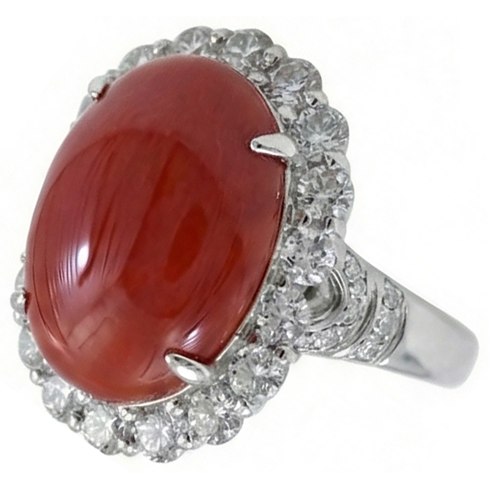 Anniversary Ring 12 Carats Prong Set Red Coral White Gold 14K