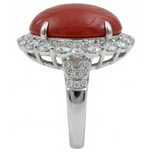 Anniversary Ring 12 Carats Prong Set Red Coral White Gold 14K