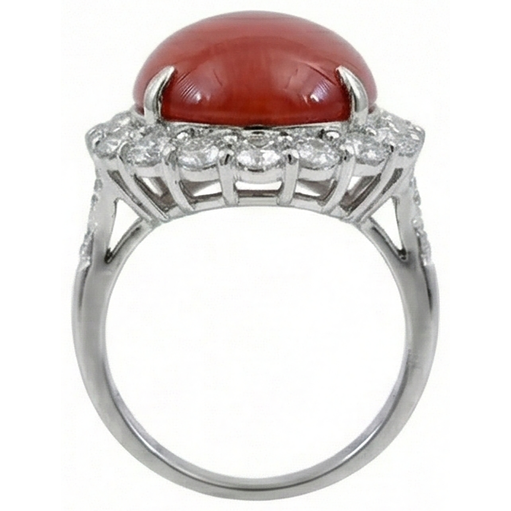 Anniversary Ring 12 Carats Prong Set Red Coral White Gold 14K