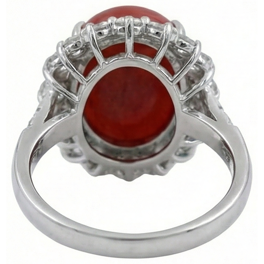 Anniversary Ring 12 Carats Prong Set Red Coral White Gold 14K