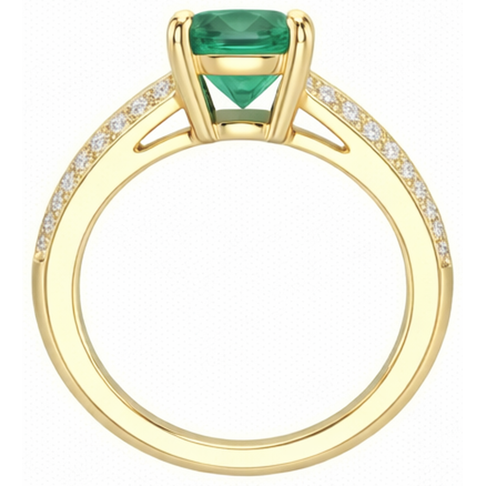 Anniversary Ring 2.25 Ct Round Cut Green Emerald And Natural Earth Mined Diamonds Yellow Gold