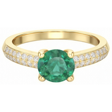 Anniversary Ring 2.25 Ct Round Cut Green Emerald And Natural Earth Mined Diamonds Yellow Gold