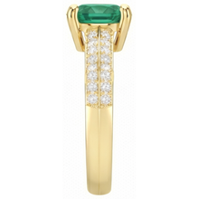 Anniversary Ring 2.25 Ct Round Cut Green Emerald And Natural Earth Mined Diamonds Yellow Gold