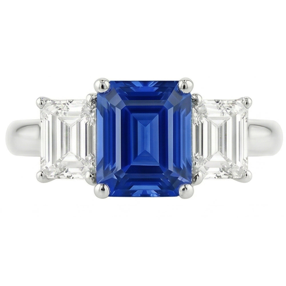 Anniversary Ring 3 Stone 2.50 Carats Ceylon Sapphire Basket Setting