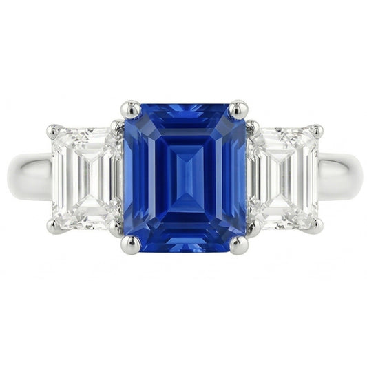 Anniversary Ring 3 Stone 2.50 Carats Ceylon Sapphire Basket Setting