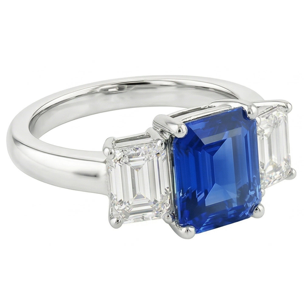 Anniversary Ring 3 Stone 2.50 Carats Ceylon Sapphire Basket Setting