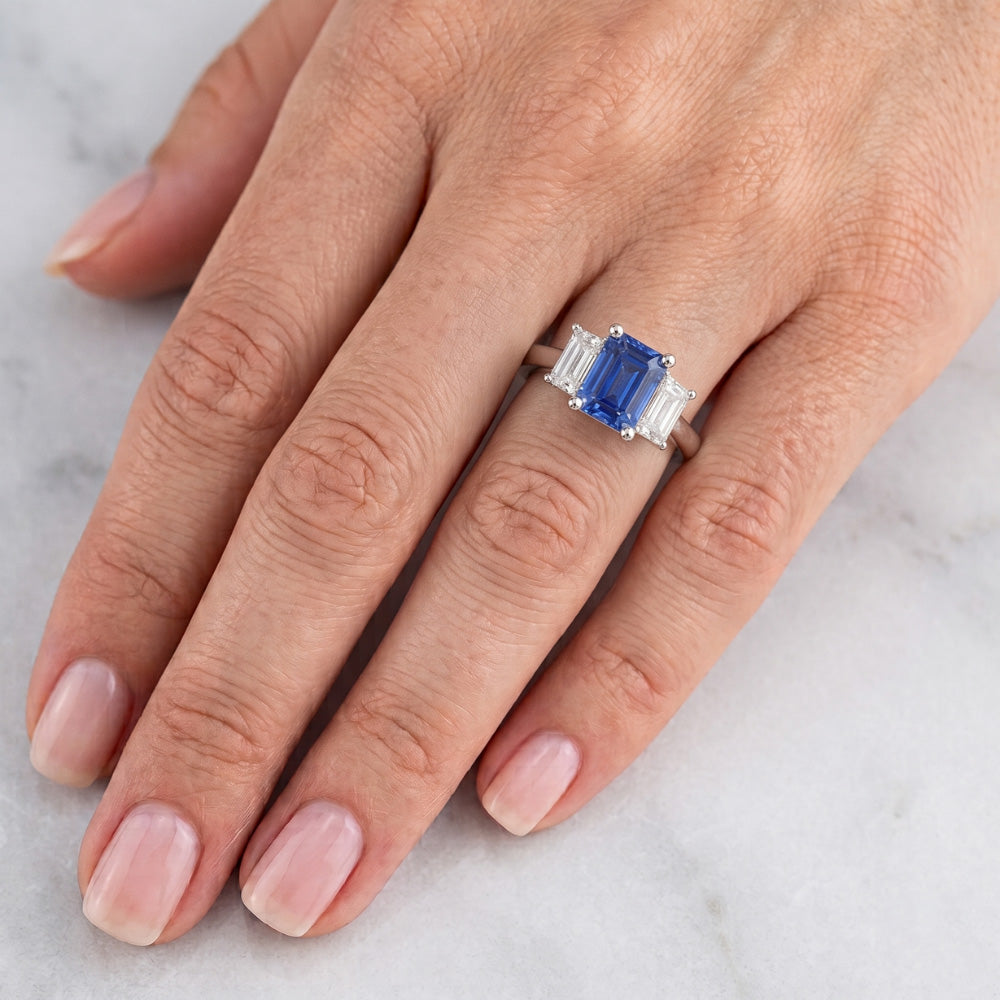 Anniversary Ring 3 Stone 2.50 Carats Ceylon Sapphire Basket Setting