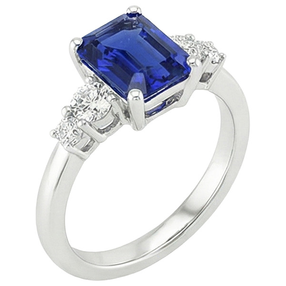 Anniversary Ring 5 Stones Emerald Blue Sapphire & Natural Earth Mined Diamond 4 Carats