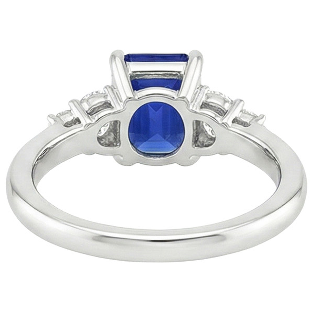 Anniversary Ring 5 Stones Emerald Blue Sapphire & Natural Earth Mined Diamond 4 Carats