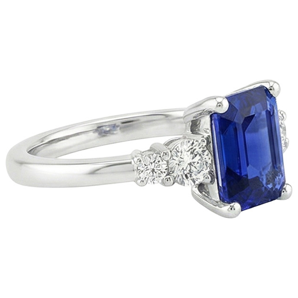 Anniversary Ring 5 Stones Emerald Blue Sapphire & Natural Earth Mined Diamond 4 Carats