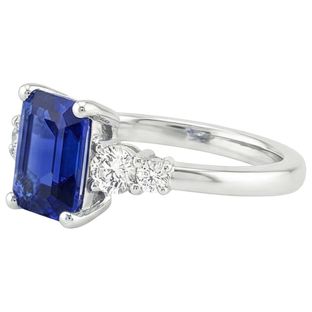 Anniversary Ring 5 Stones Emerald Blue Sapphire & Natural Earth Mined Diamond 4 Carats