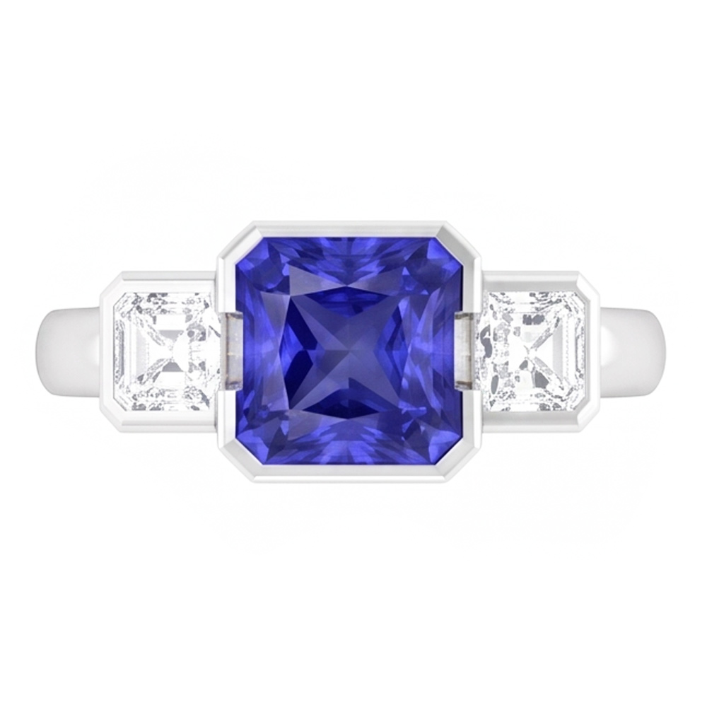 Anniversary Ring Asscher Natural Earth Mined Diamond Radiant Sapphire 3 Carats 3 Stone