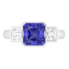 Anniversary Ring Asscher Natural Earth Mined Diamond Radiant Sapphire 3 Carats 3 Stone