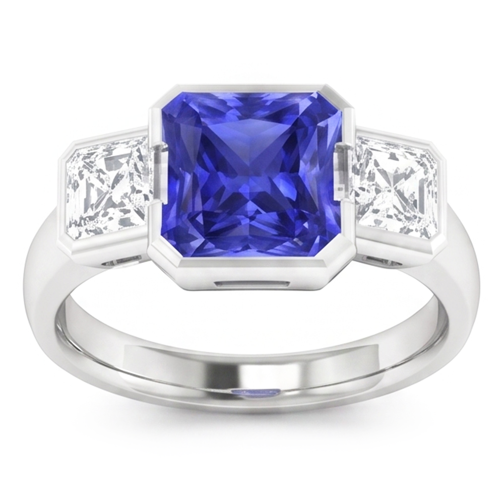 Anniversary Ring Asscher Natural Earth Mined Diamond Radiant Sapphire 3 Carats 3 Stone