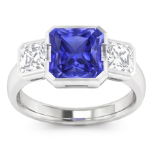 Anniversary Ring Asscher Natural Earth Mined Diamond Radiant Sapphire 3 Carats 3 Stone