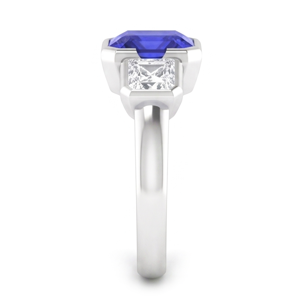 Anniversary Ring Asscher Natural Earth Mined Diamond Radiant Sapphire 3 Carats 3 Stone