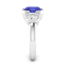 Anniversary Ring Asscher Natural Earth Mined Diamond Radiant Sapphire 3 Carats 3 Stone
