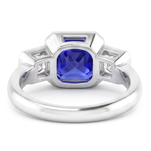 Anniversary Ring Asscher Natural Earth Mined Diamond Radiant Sapphire 3 Carats 3 Stone