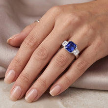Anniversary Ring Asscher Natural Earth Mined Diamond Radiant Sapphire 3 Carats 3 Stone