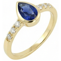 Natural Anniversary Ring Bezel Set Pear Blue Sapphire 2 Carats With Accents