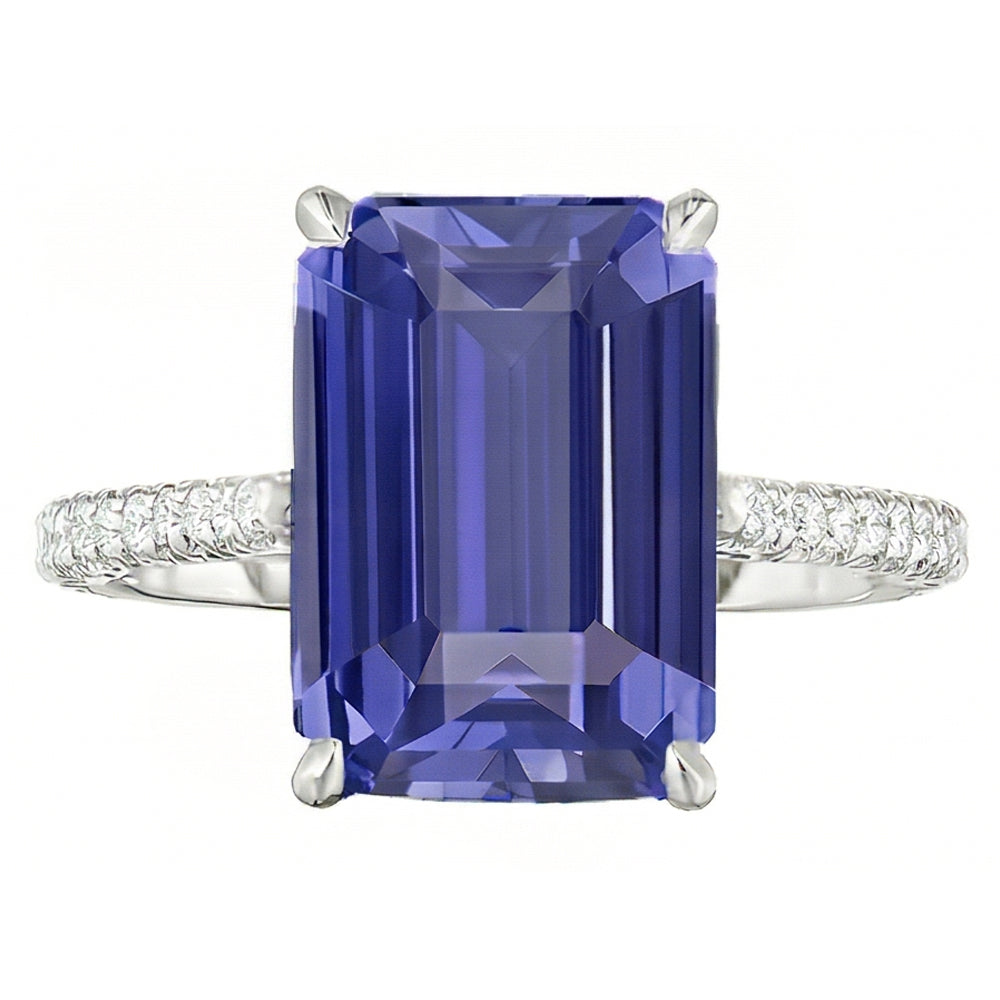 Anniversary Ring Emerald Sapphire & Natural Earth Mined Diamond 4 Carats Tapered Shank
