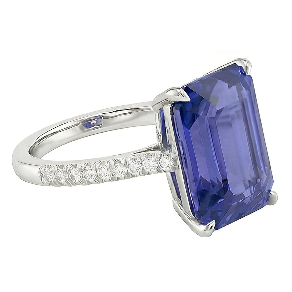Anniversary Ring Emerald Sapphire & Natural Earth Mined Diamond 4 Carats Tapered Shank