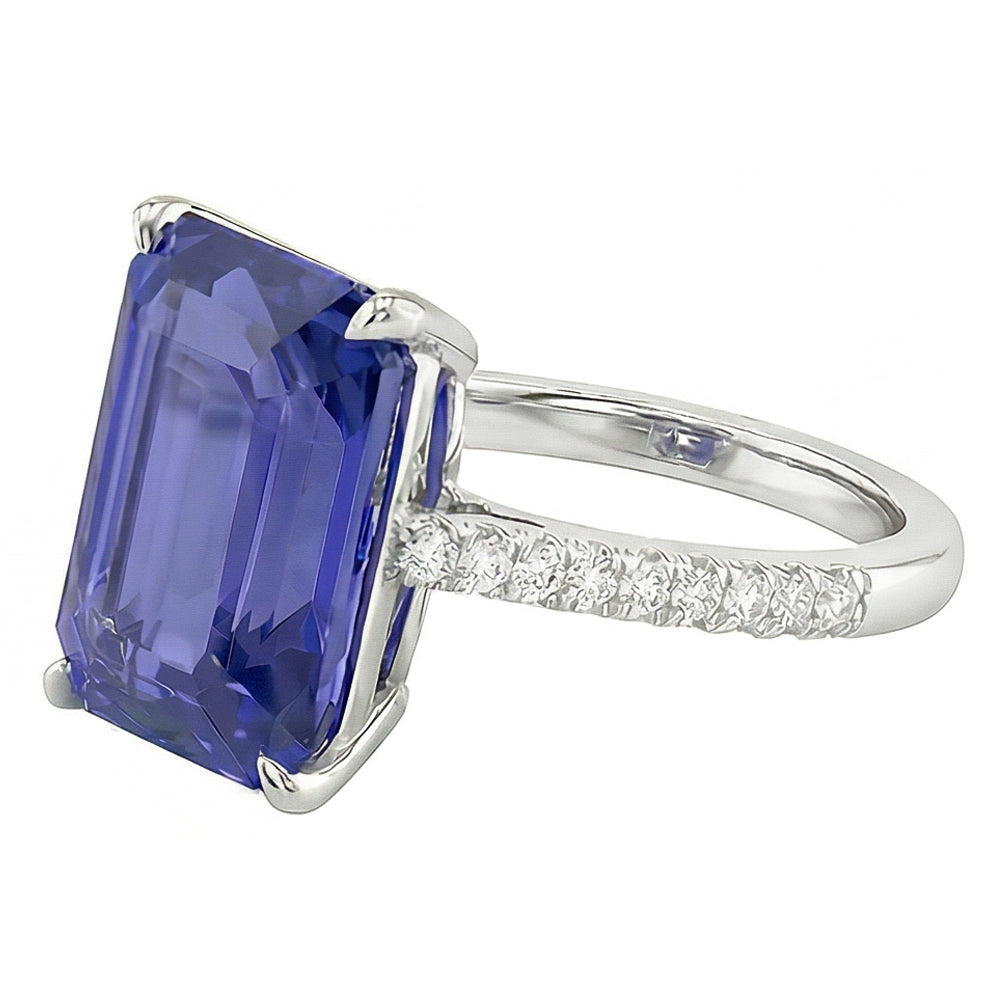 Anniversary Ring Emerald Sapphire & Natural Earth Mined Diamond 4 Carats Tapered Shank