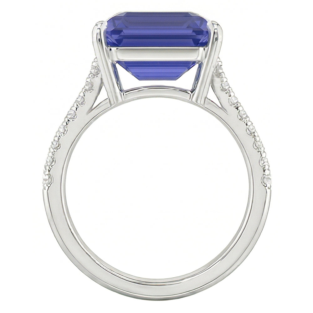 Anniversary Ring Emerald Sapphire & Natural Earth Mined Diamond 4 Carats Tapered Shank