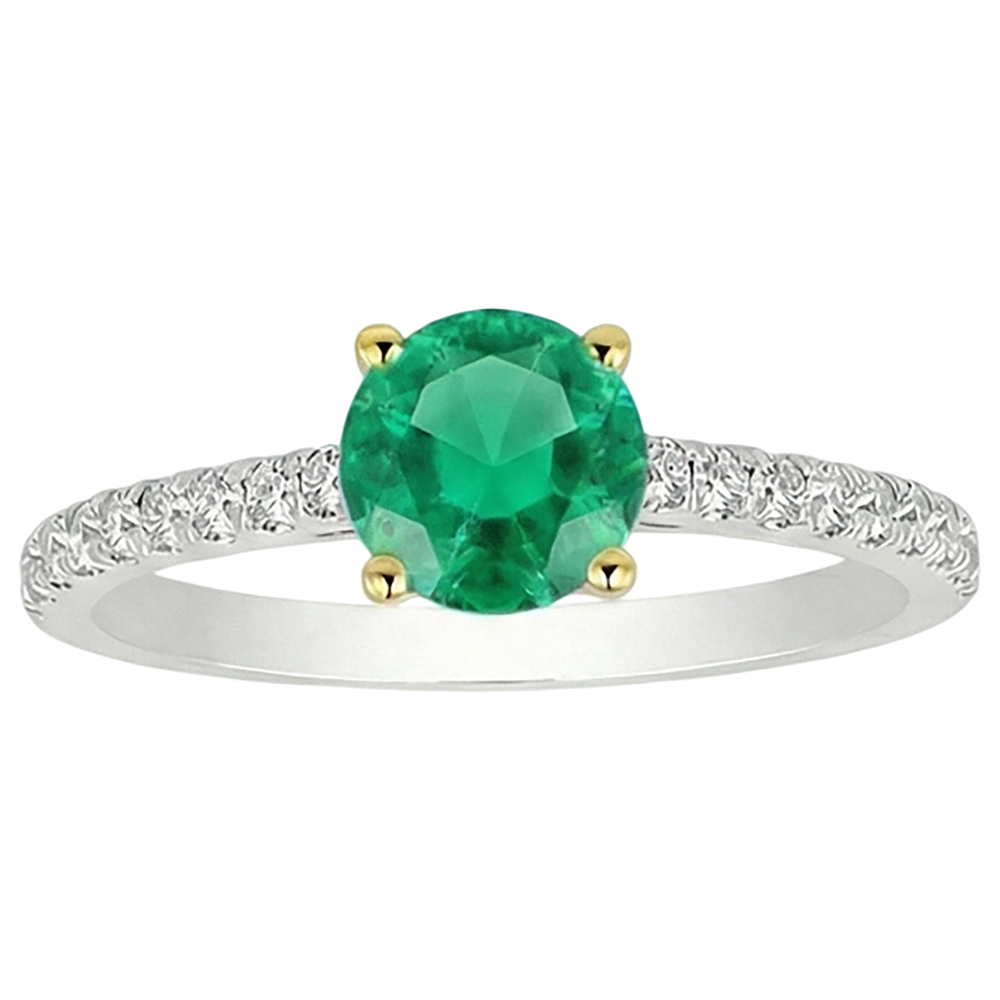 Genuine Fine Emerald Precious Stone Ring 2 ct 14 Karat Two Tone Gold – side view