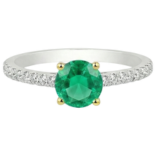 Fine Emerald Round Cut Precious Stone Ring in 14 Karat Two Tone Gold – front view