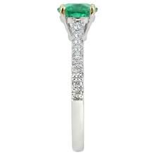 Fine Emerald Round Cut Precious Stone Ring in 14 Karat Two Tone Gold – back view