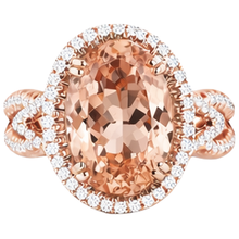 Anniversary Ring Halo 14 Ct Morganite And Natural Earth Mined Diamonds Rose Gold