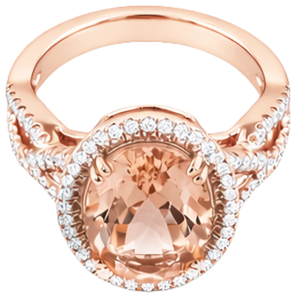 Anniversary Ring Halo 14 Ct Morganite And Natural Earth Mined Diamonds Rose Gold